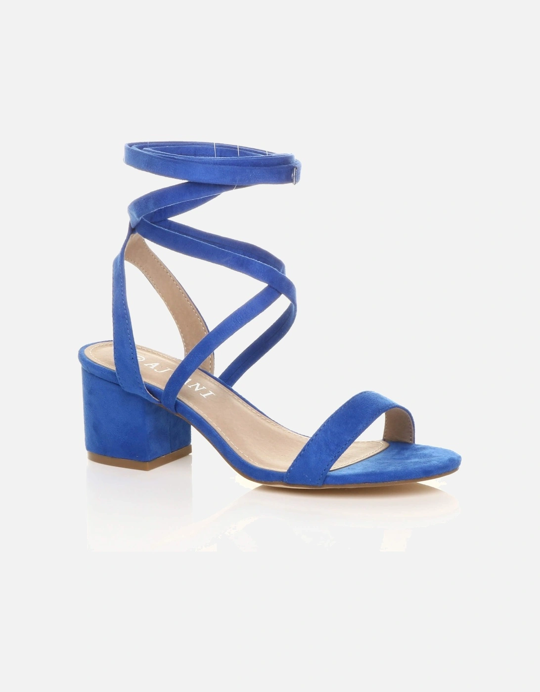 Mid Block Heel Tie Up Faux Suede Heeled Sandals, 2 of 1