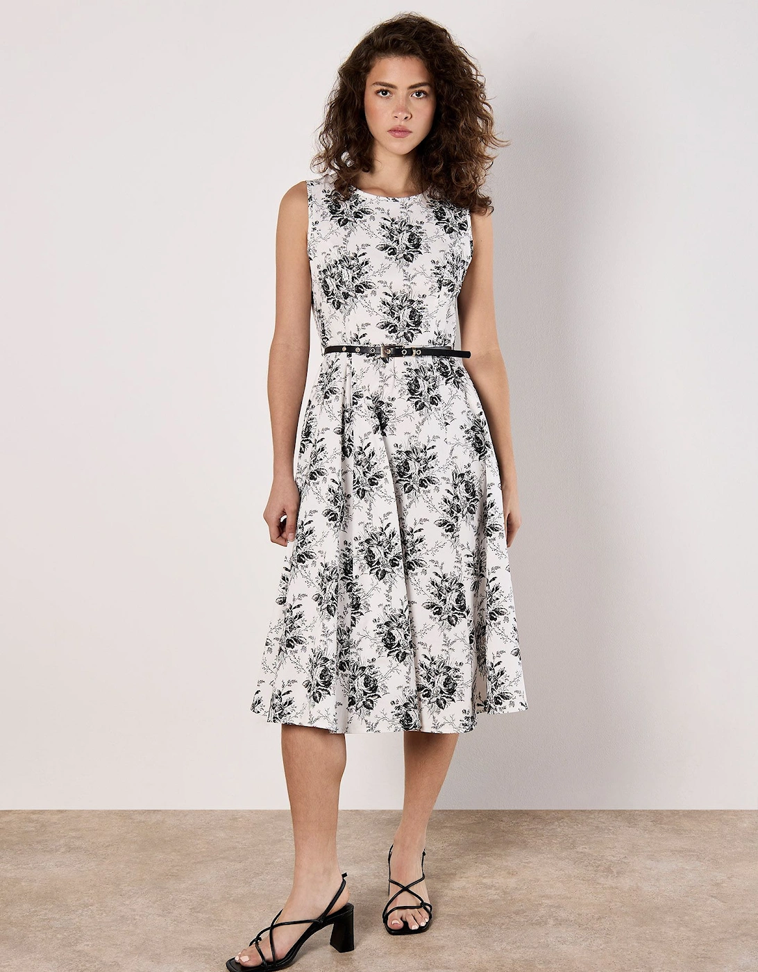Rose Print Fit and Flare Midi Dress, 2 of 1