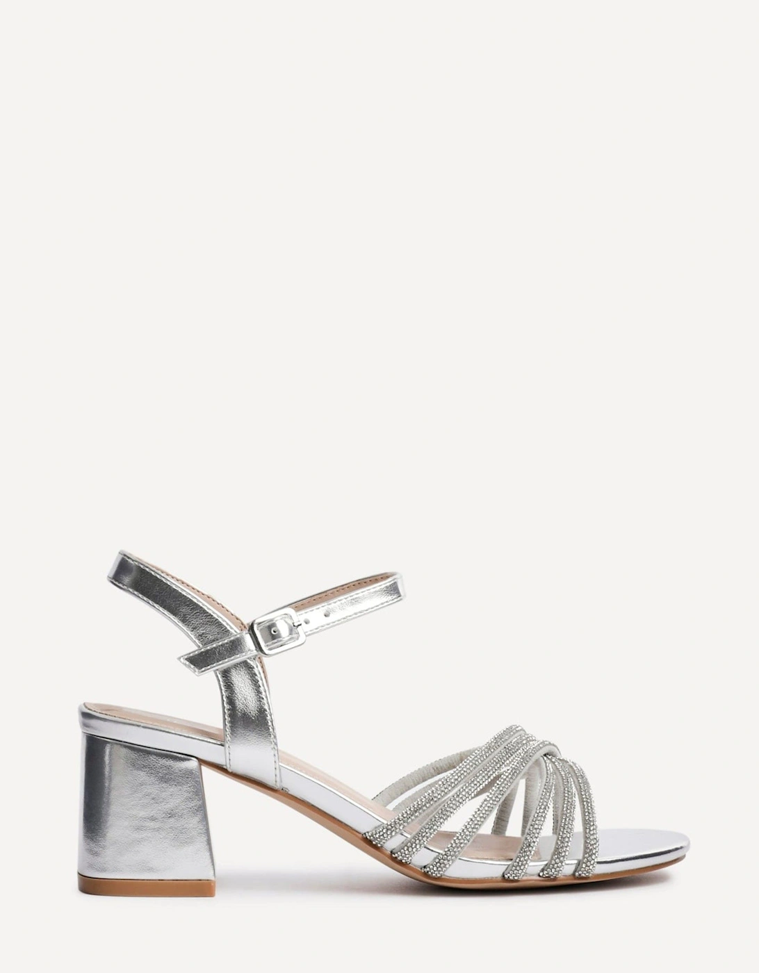Gracie Silver Faux Leather Diamante Crossover Heeled Sandals, 2 of 1