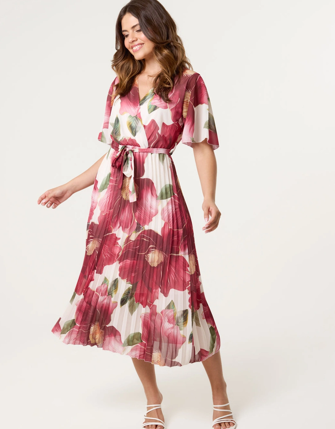 Wine Large Floral Wrap Midi Dress, 2 of 1
