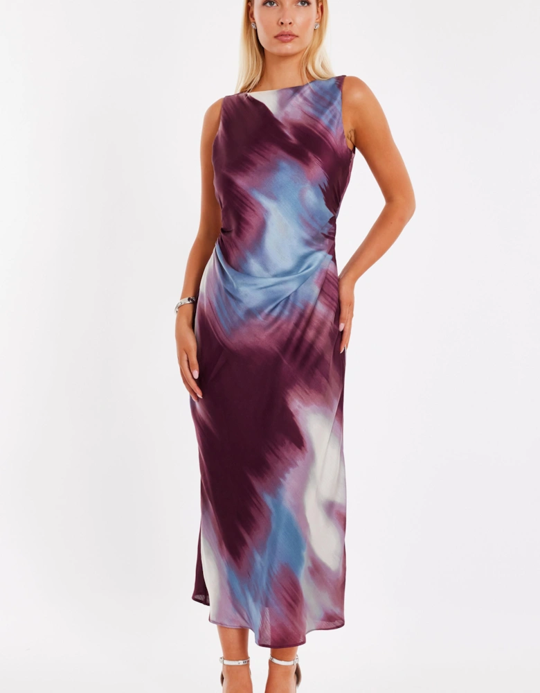 Multi Printed Satin Midaxi Dress