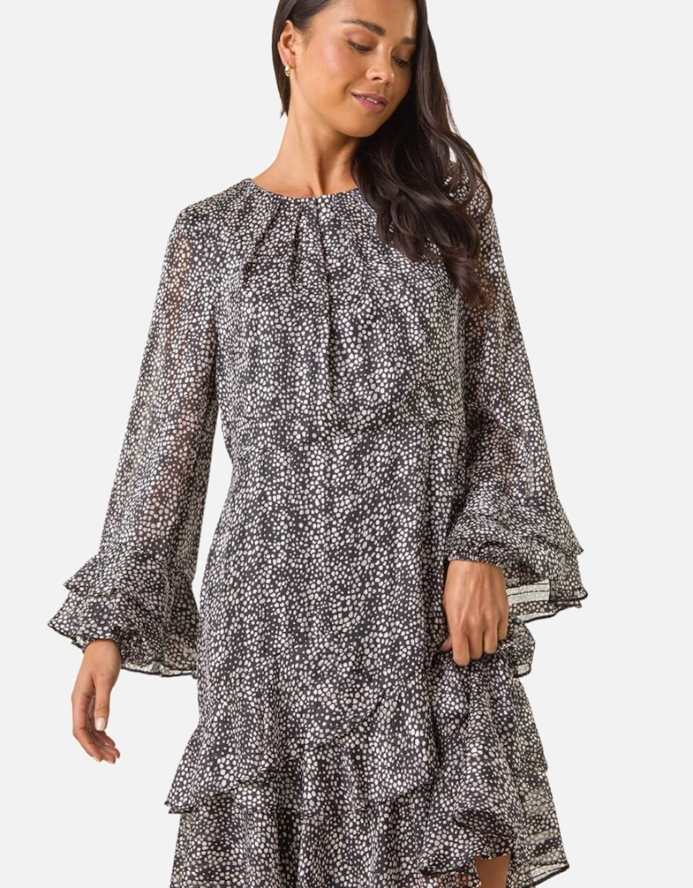 Petite Abstract Print Frill Dress