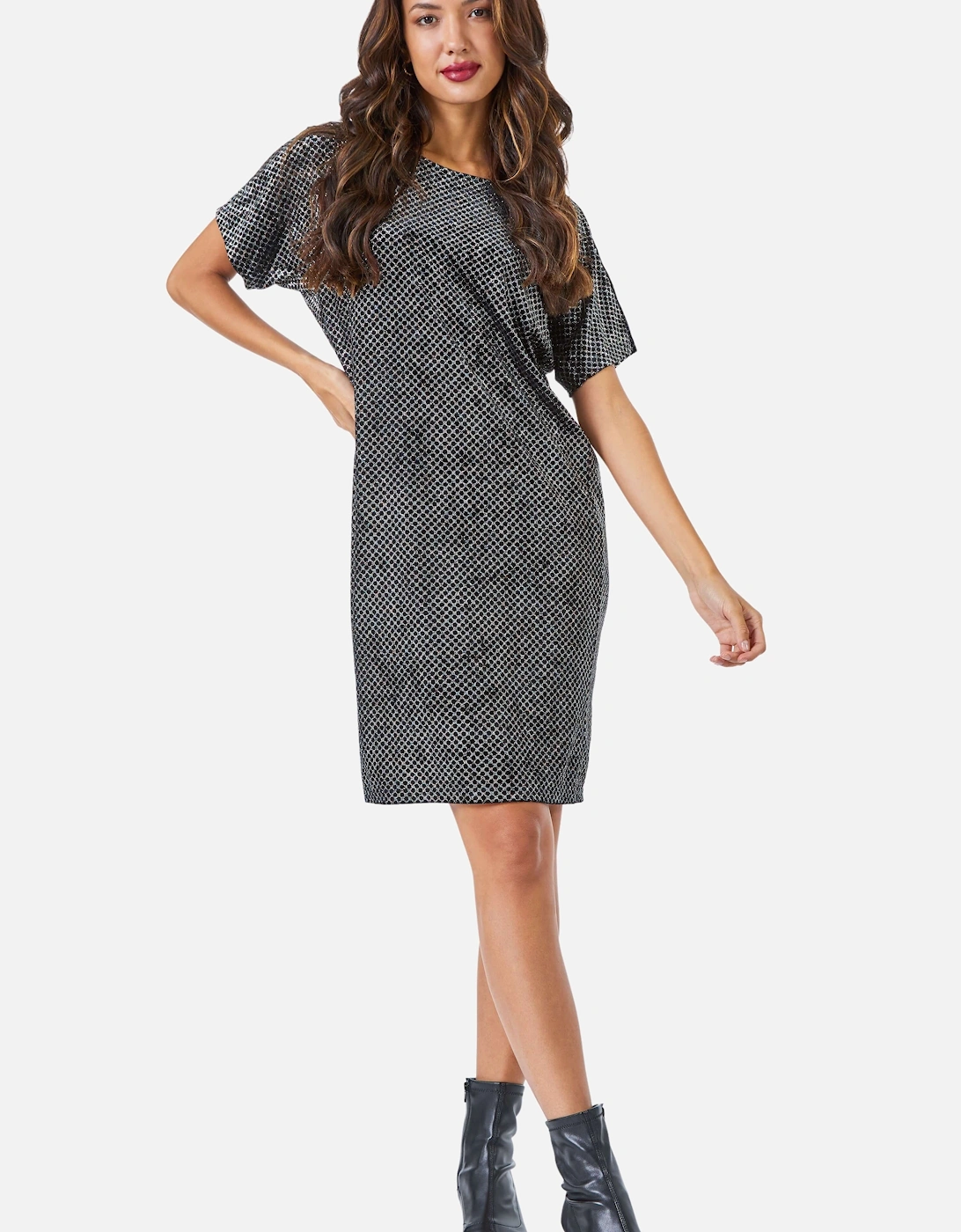 Glitter Spot Stretch Shift Dress, 2 of 1