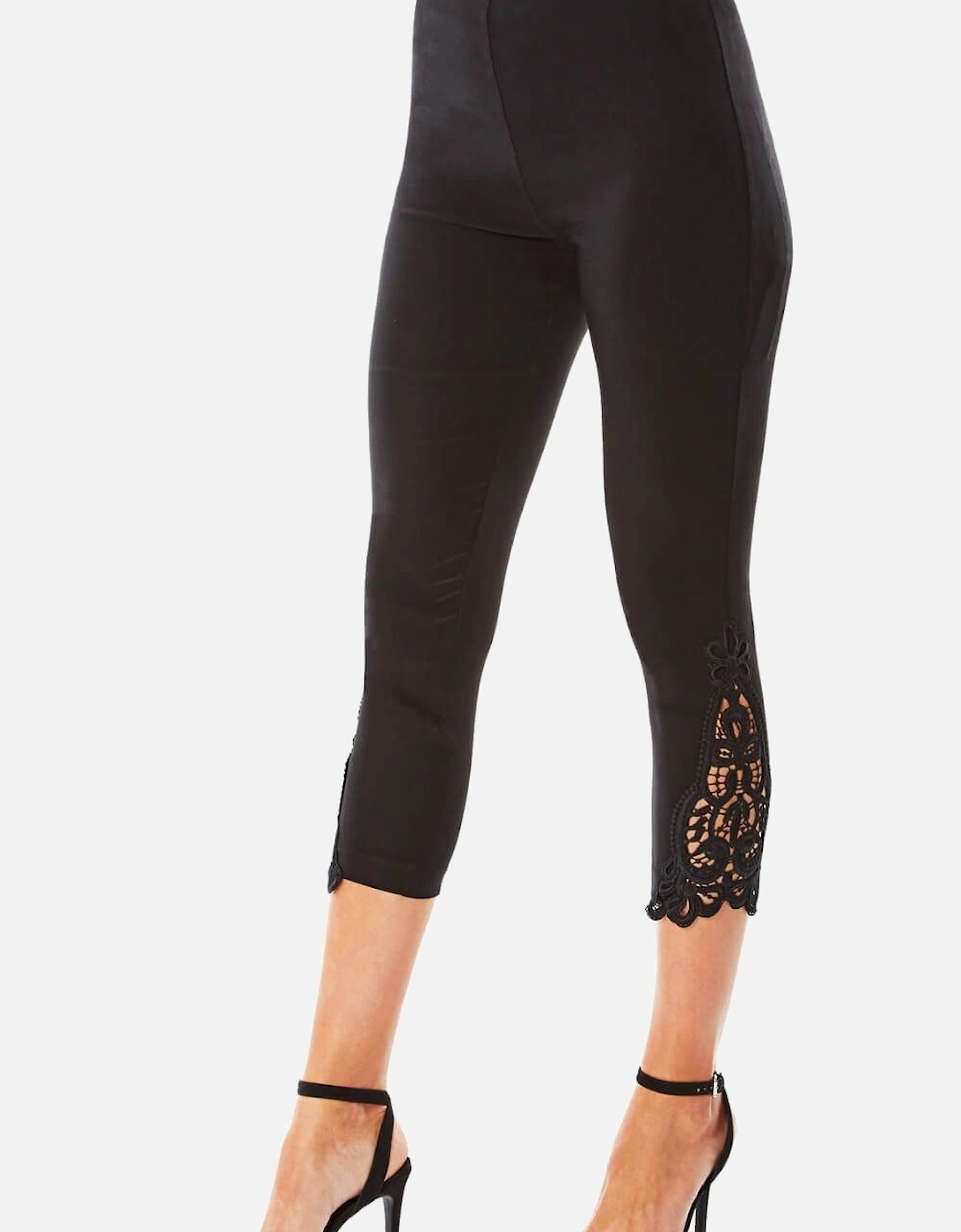 Lace Insert Elastic Waist Crop Trousers, 2 of 1