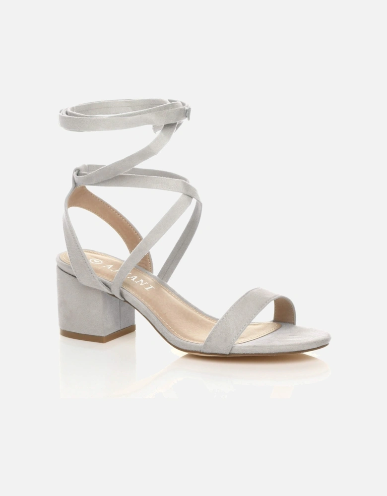 Mid Block Heel Tie Up Faux Suede Heeled Sandals