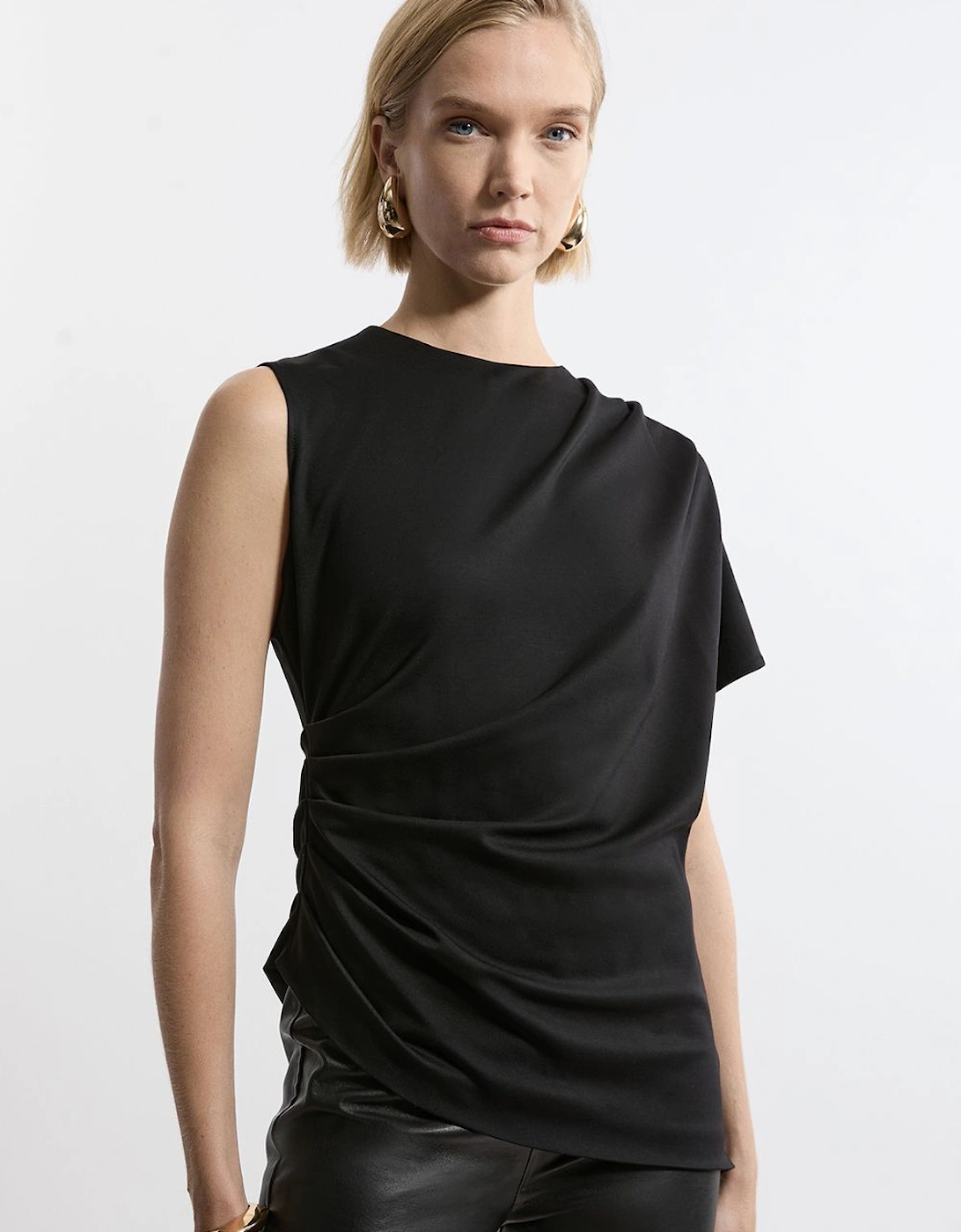 Petite Tailored Ponte Asymmetric Drape Top, 2 of 1