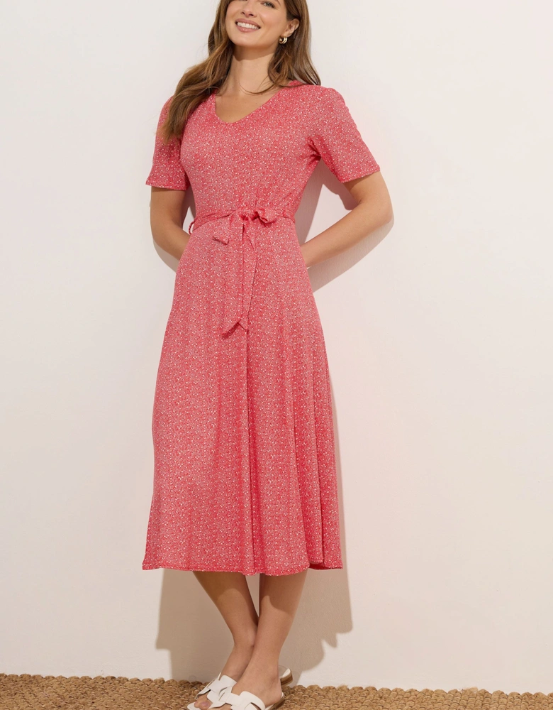 Ditsy Floral Tie Waist Midi Dress