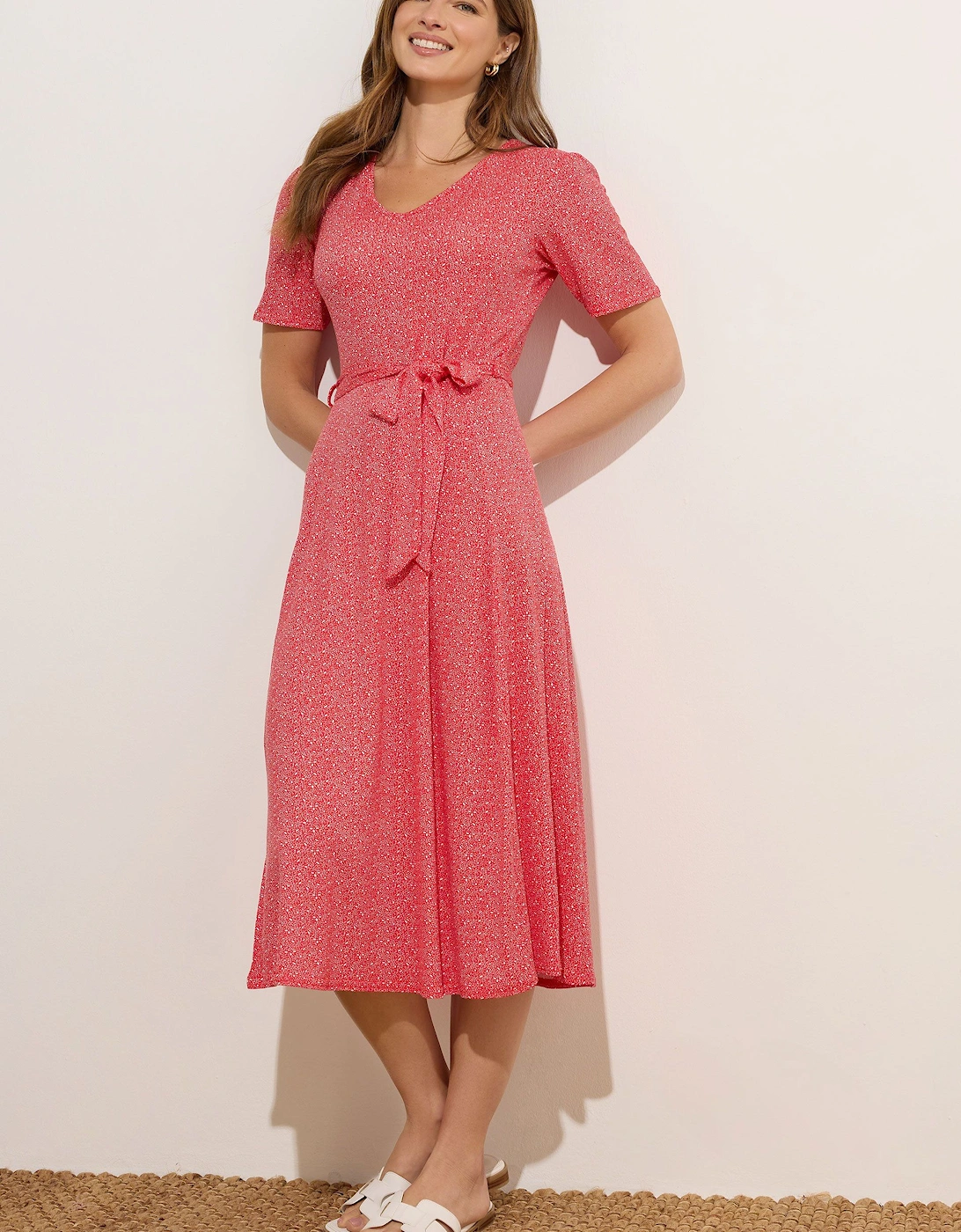 Ditsy Floral Tie Waist Midi Dress, 2 of 1