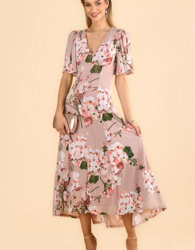 Mabilla Floral Print Mesh Maxi Dress
