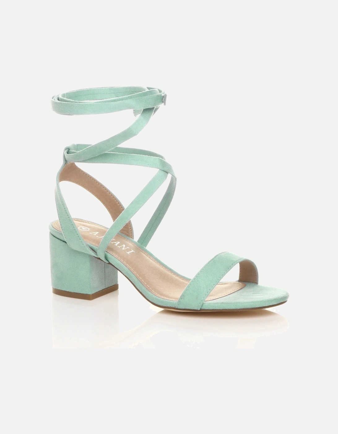 Mid Block Heel Tie Up Faux Suede Heeled Sandals, 2 of 1