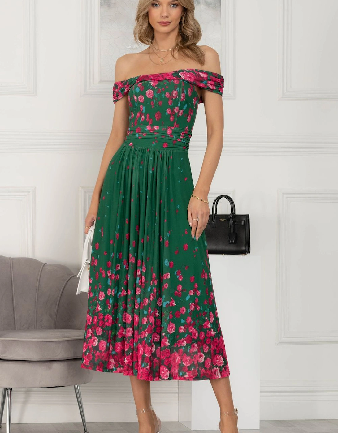 Oliana Mesh Bardot Neckline Dress, 2 of 1