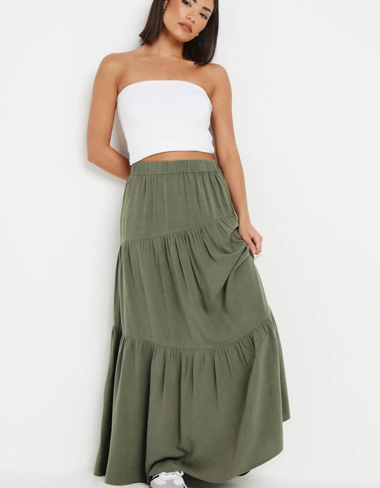 Petite Asymmetric Tiered Maxi Skirt