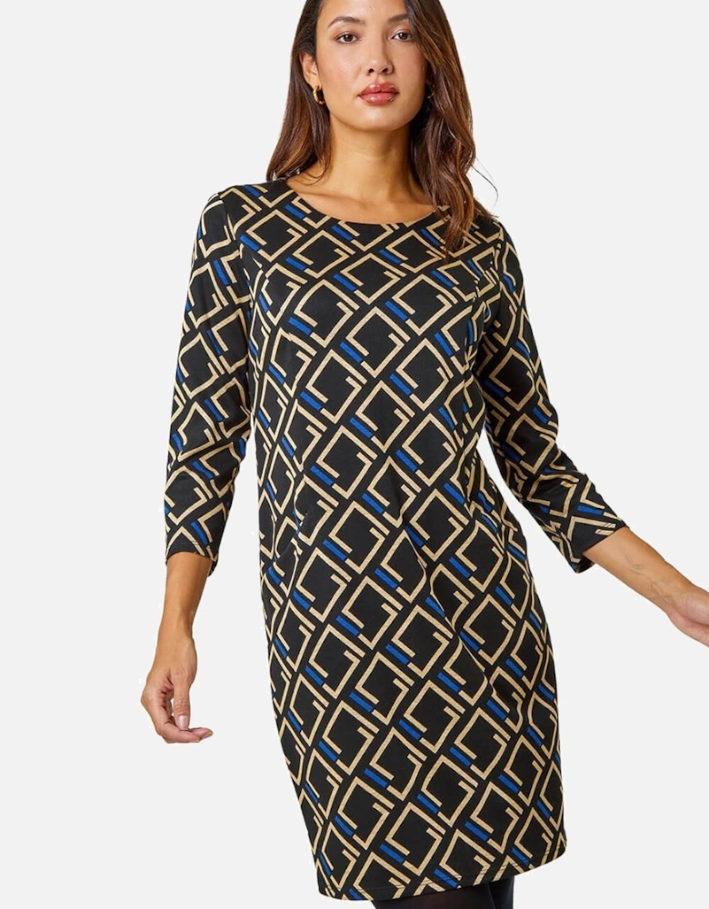 Geometric Print Shift Stretch Dress