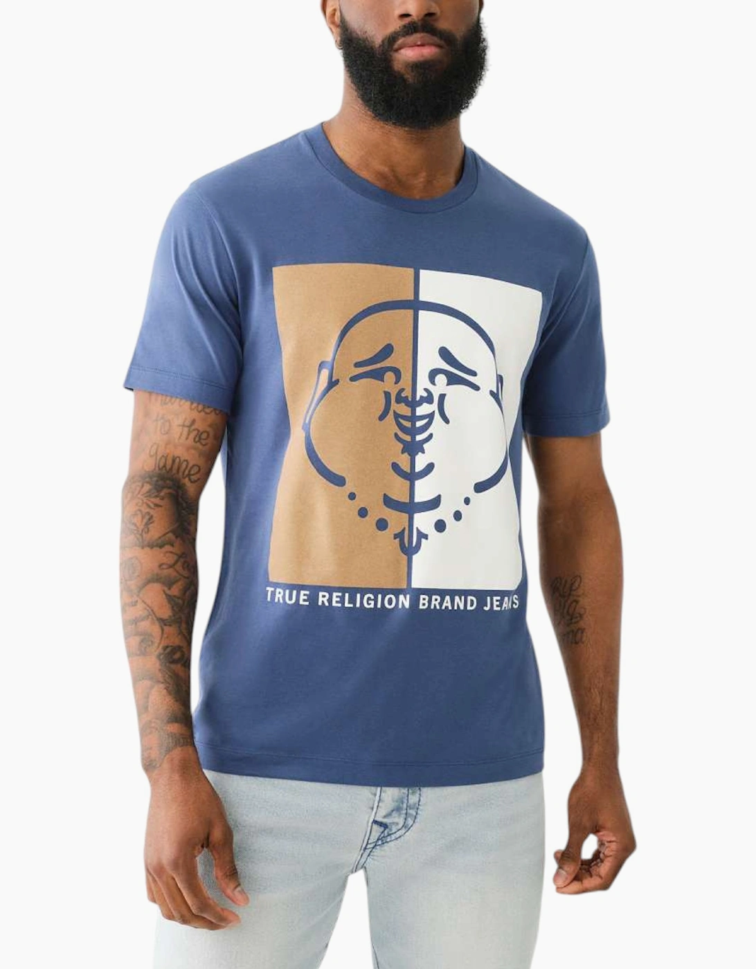 True Religion Men's True Religion 108323 Mens Graphic T Shirts Logo Crew Neck Half Sleeve Cotton Tee - Matte Navy