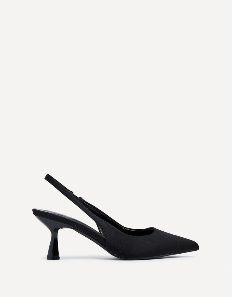 Presley Black Lycra Sling Back Low Court Heel