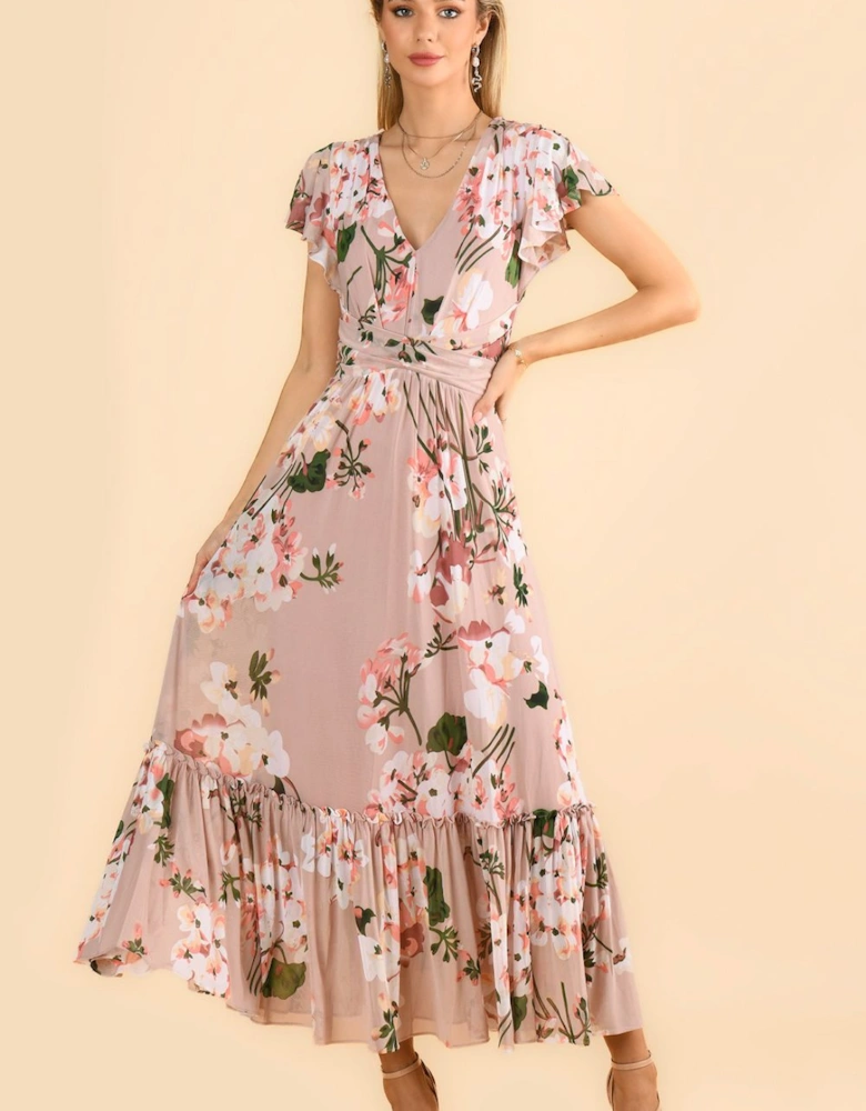 Kailee Mesh Floral Print Maxi Dress