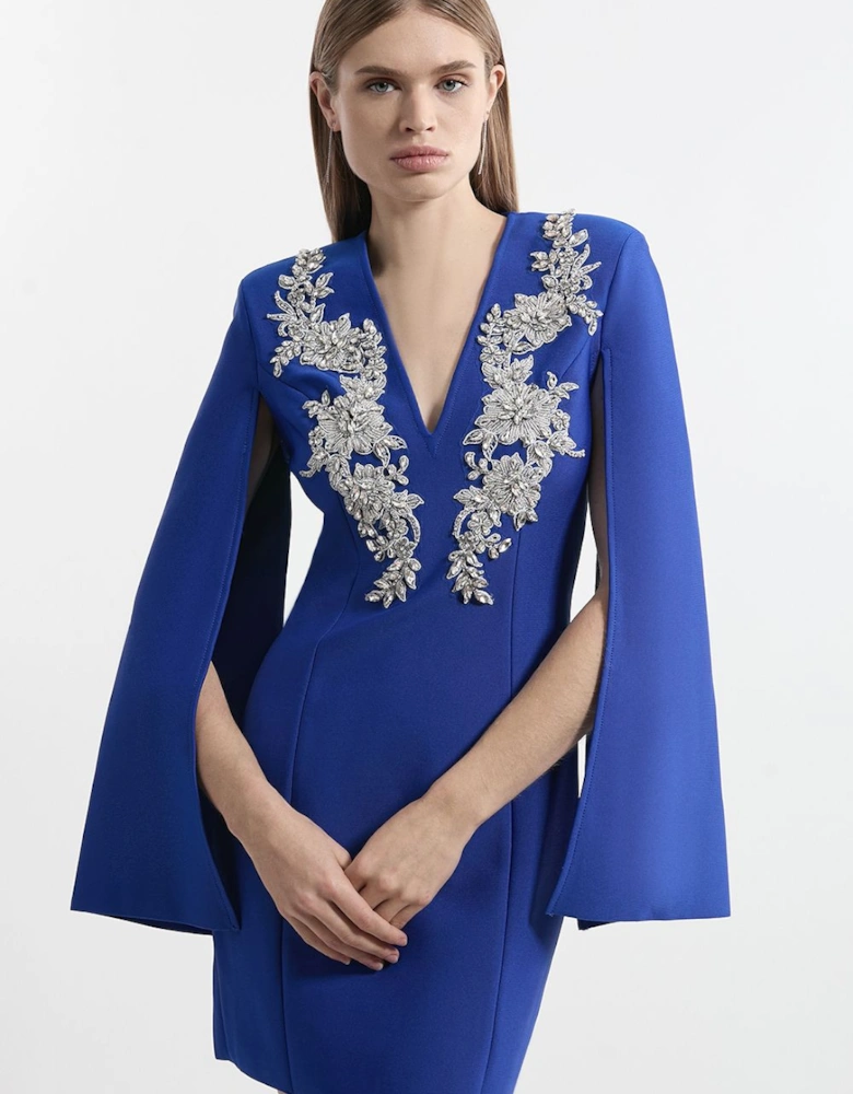 Bandage Form Fitting Cape Sleeve Embellished Mini Dress