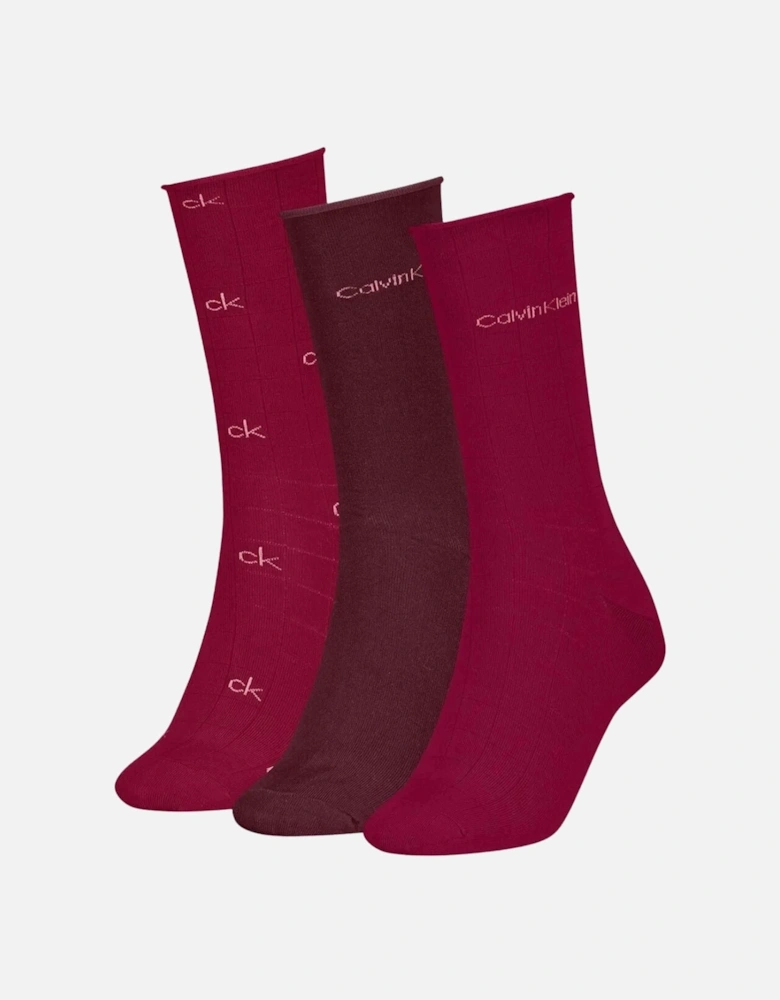3-Pack Allover Logo Women's Socks Gift Tin, Berry Red