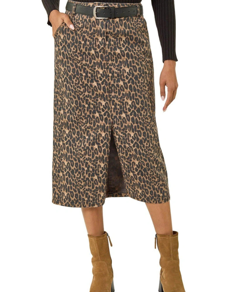 Animal Print Stretch Midi Skirt
