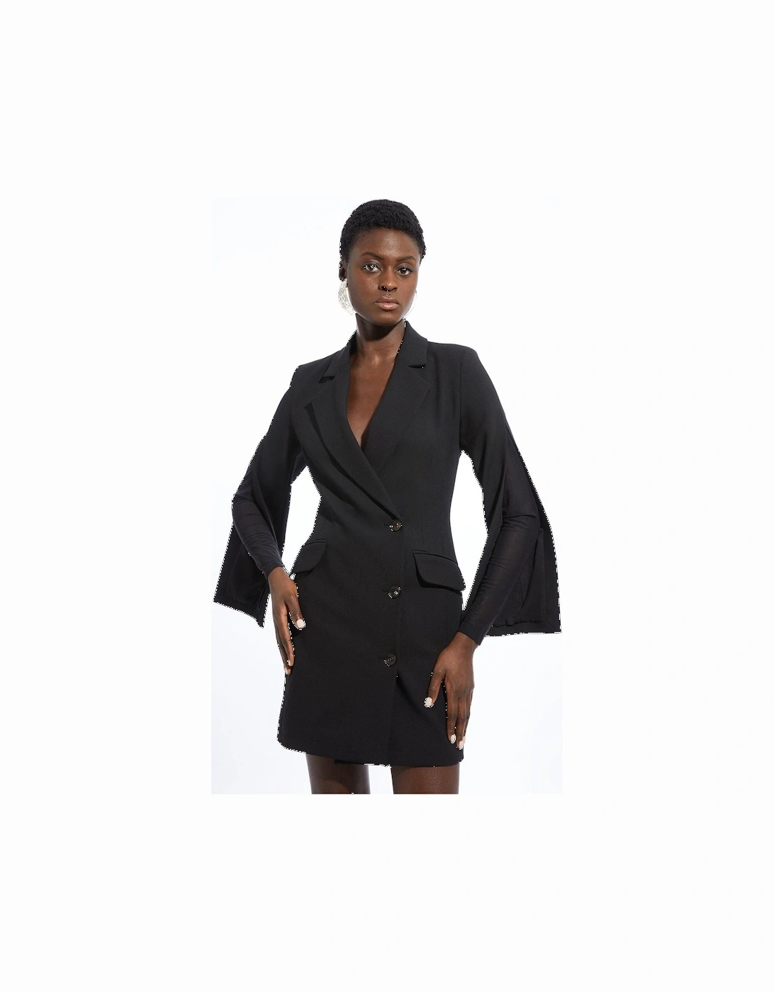 Tall Compact Stretch Mesh Detailed Midi Blazer Dress, 2 of 1