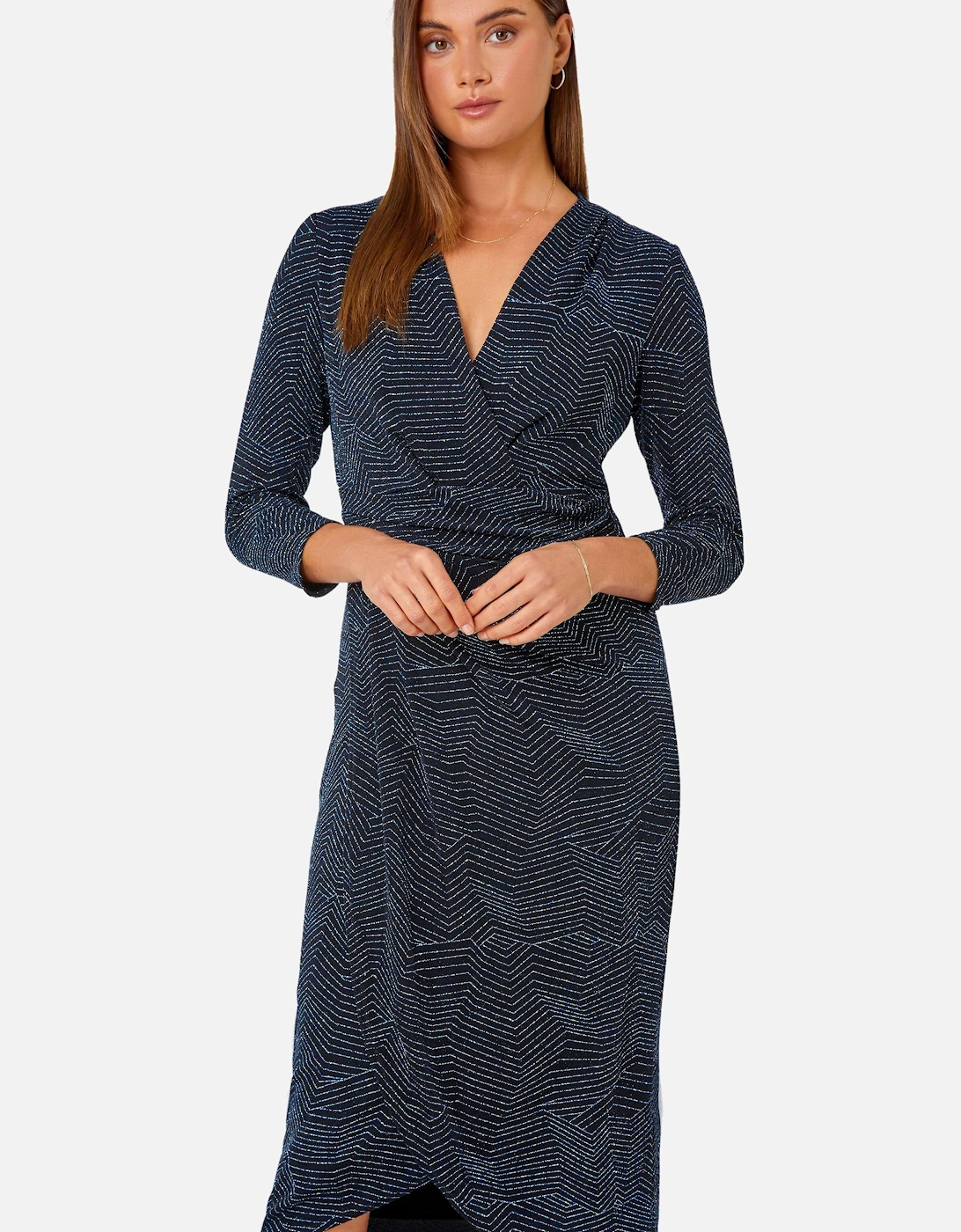Glitter Print Stretch Wrap Midi Dress, 2 of 1