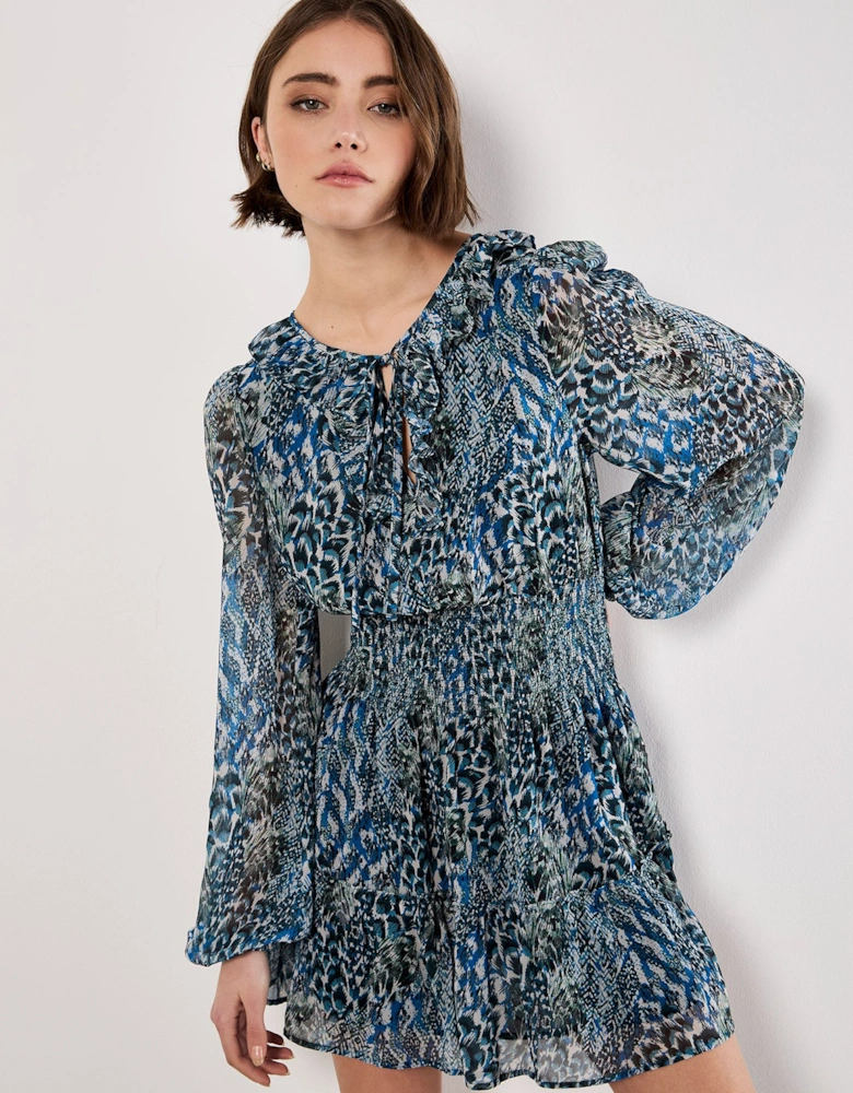 Feather Print Chiffon Mini Dress