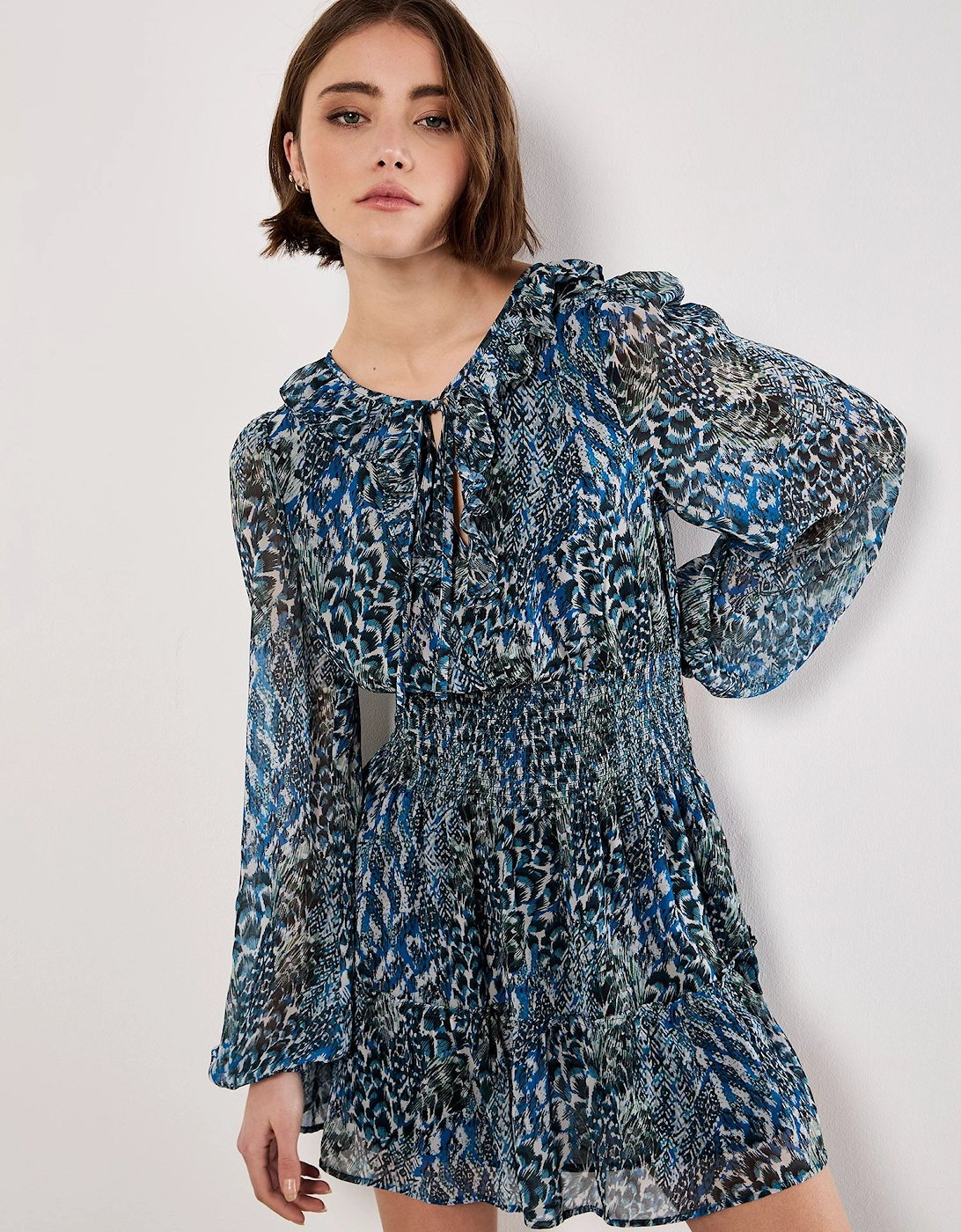Feather Print Chiffon Mini Dress, 2 of 1