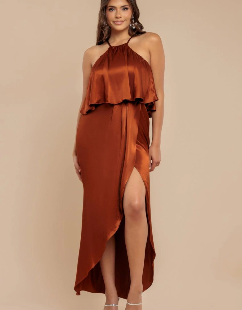 Satin Viscose Front Wrap Midaxi Dress