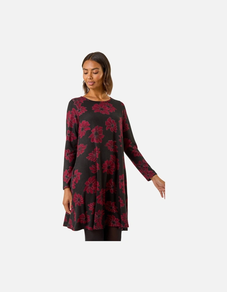 Floral Print Stretch Swing Dress