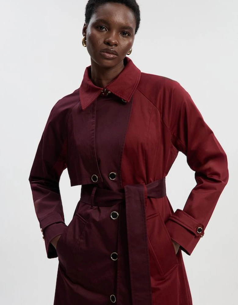 Petite Colour Block Belted Tailored Trench Coat