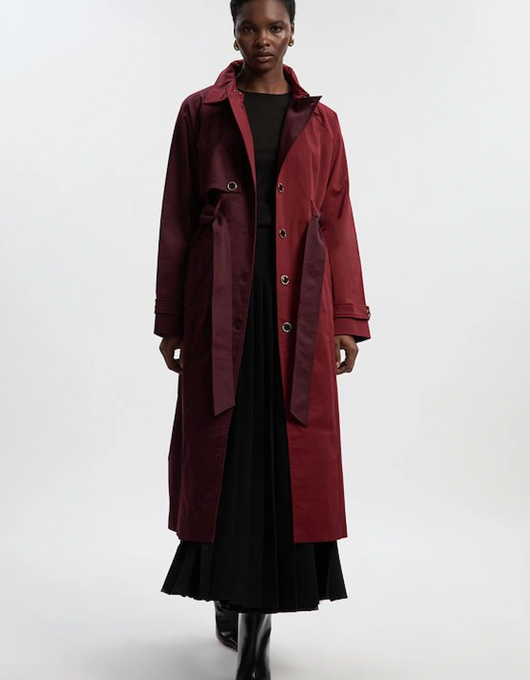 Petite Colour Block Belted Tailored Trench Coat