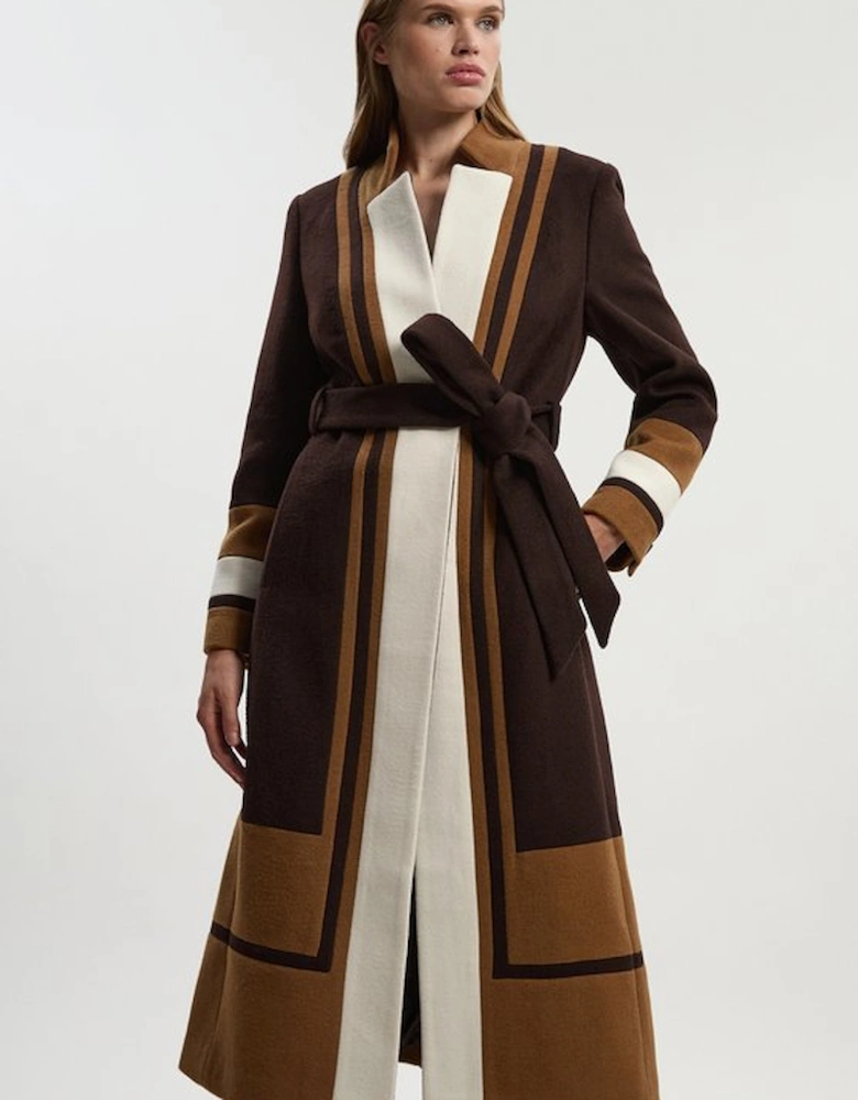 Petite Wool Colour Block Tailored Belted Midi Coat