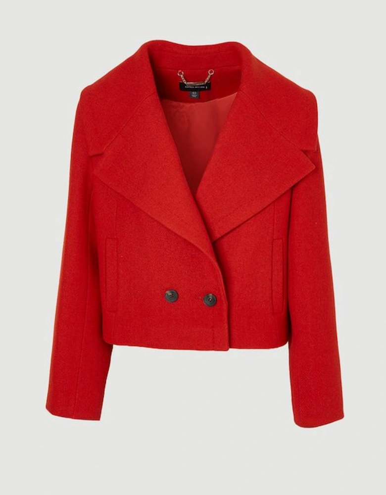 Wool Shawl Collar Tailored Double Breasted Short Coat