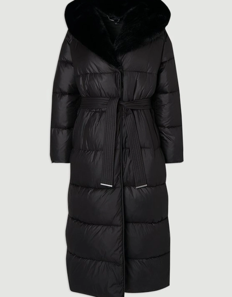 Premium Faux Fur Lined Padded Hooded Belted Midi Coat