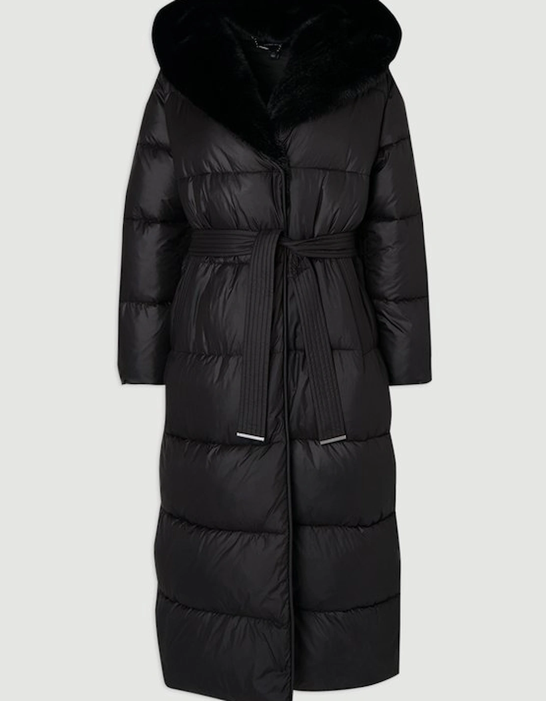 Premium Faux Fur Lined Padded Hooded Belted Midi Coat