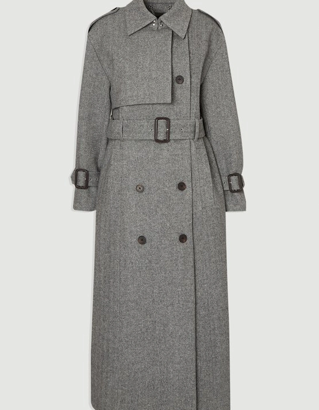 Herringbone Wool Belted Trench Tailored Maxi Coat
