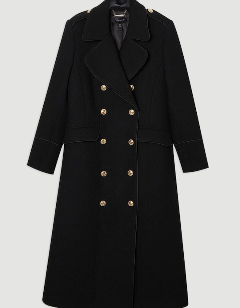 Wool Double Breasted Military Tailored Midi Coat