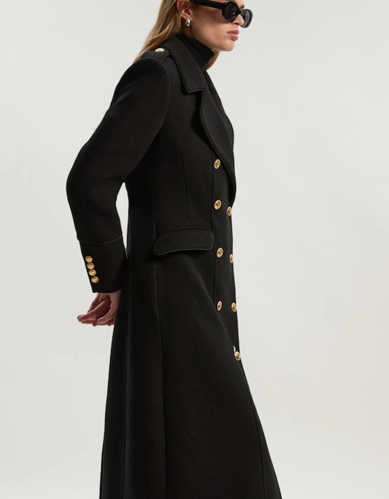 Wool Double Breasted Military Tailored Midi Coat