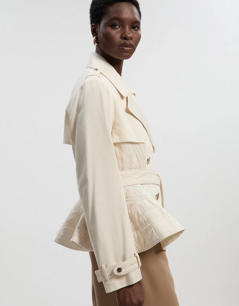 Quilted Padded Peplum Short Trench Coat