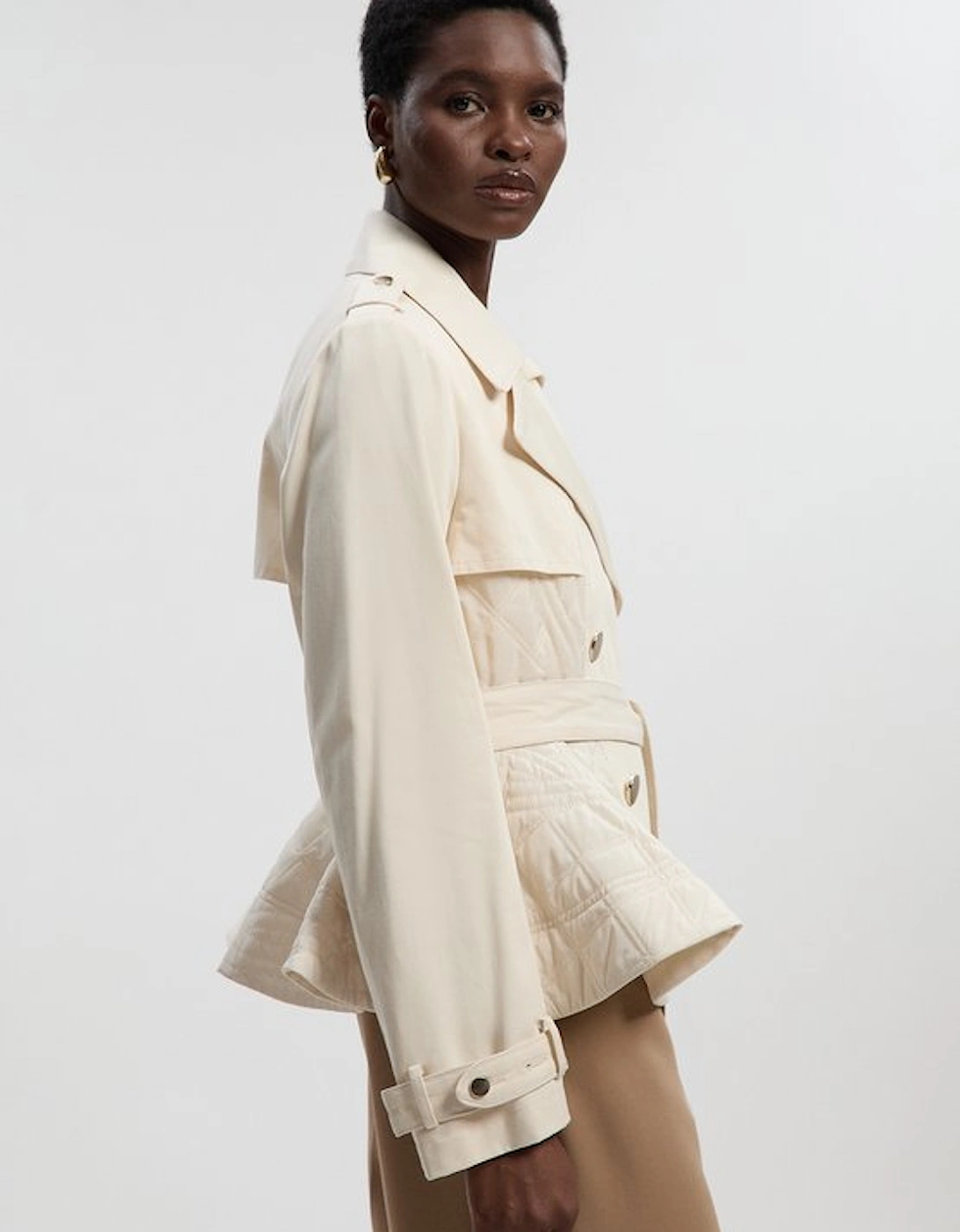 Quilted Padded Peplum Short Trench Coat