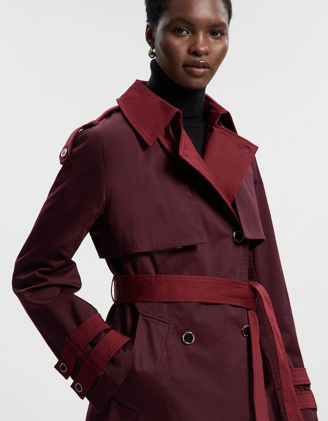 Colour Block Belted Tailored Short Trench Coat