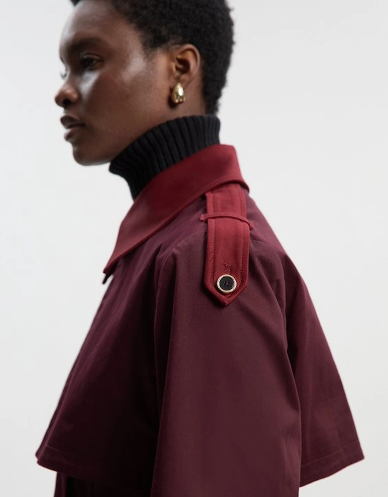 Colour Block Belted Tailored Short Trench Coat