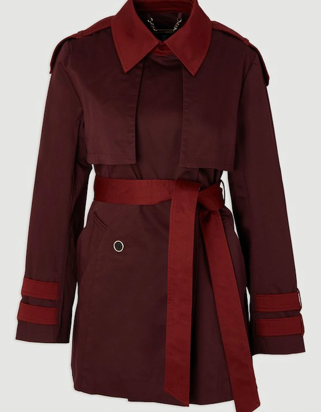 Colour Block Belted Tailored Short Trench Coat