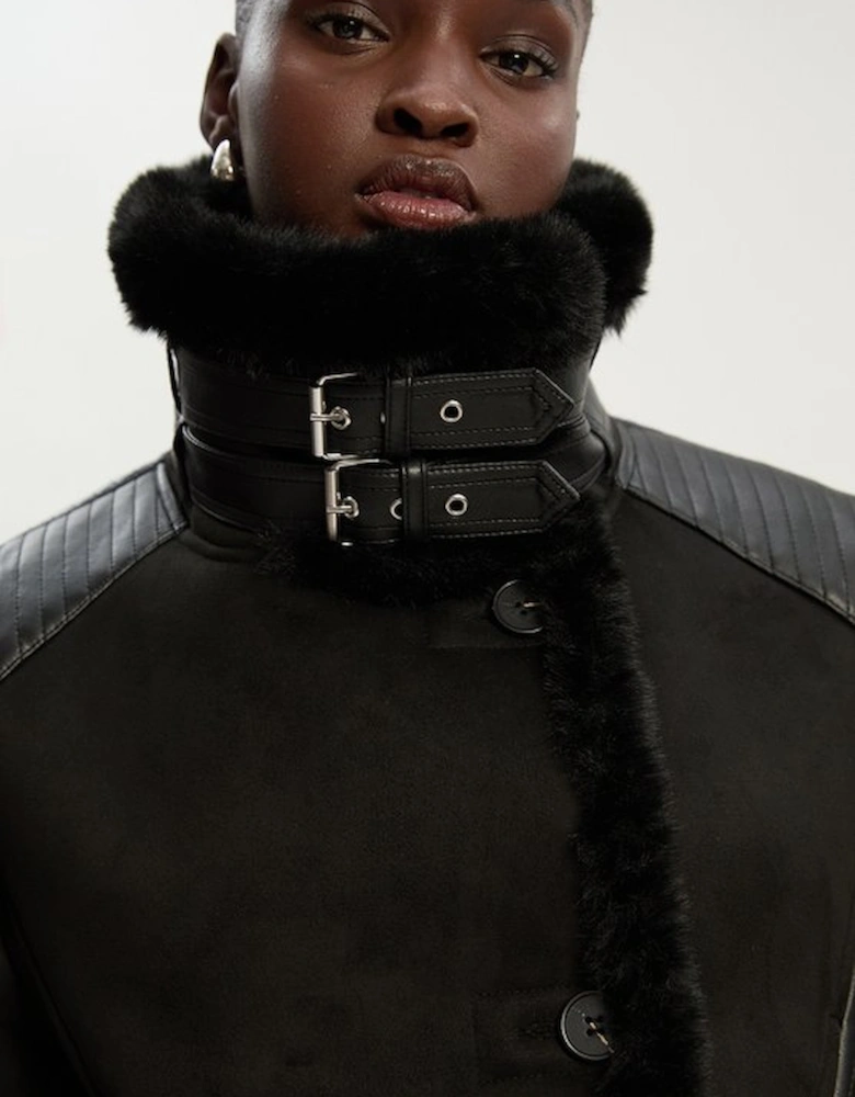 Faux Shearling Crop Biker Coat