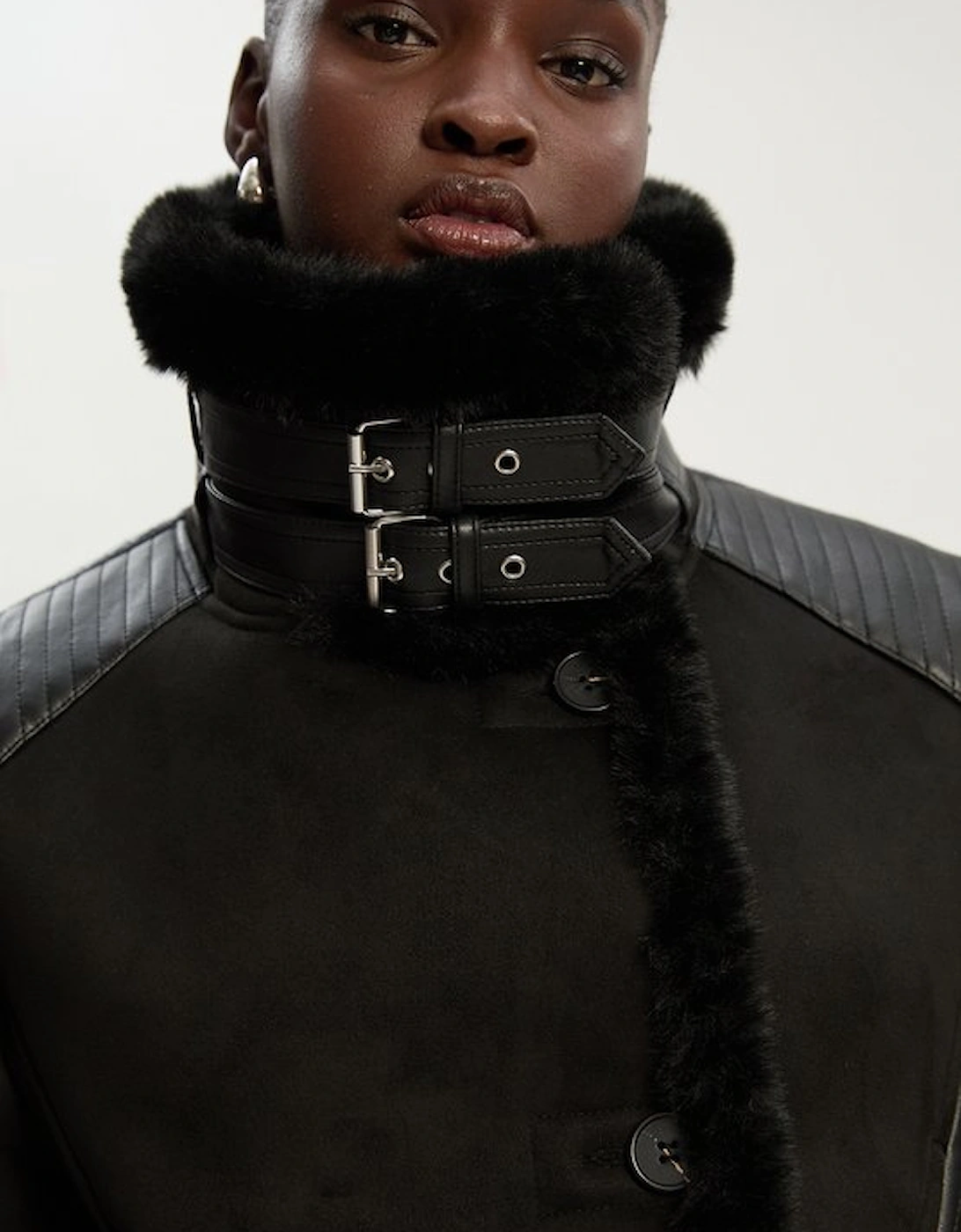 Faux Shearling Crop Biker Coat