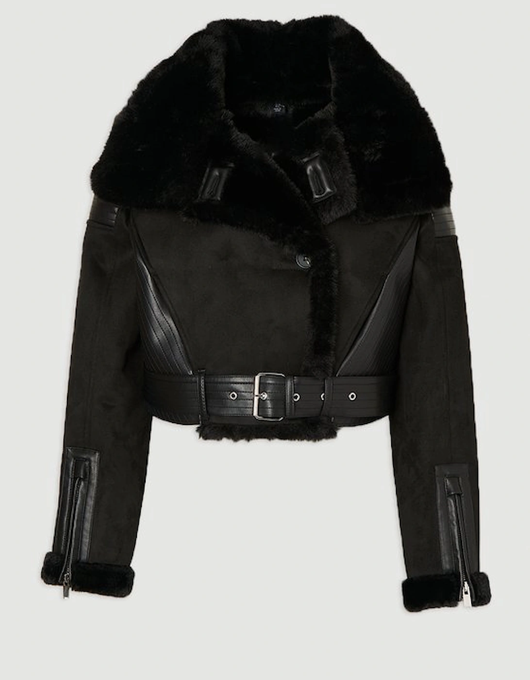 Faux Shearling Crop Biker Coat