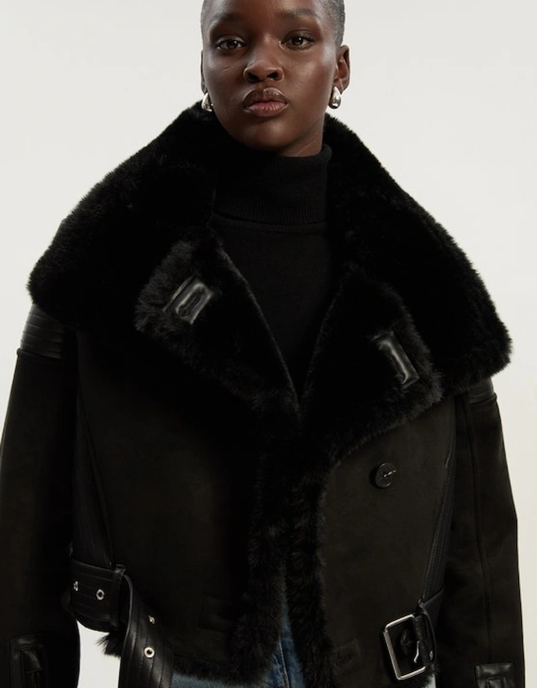 Faux Shearling Crop Biker Coat