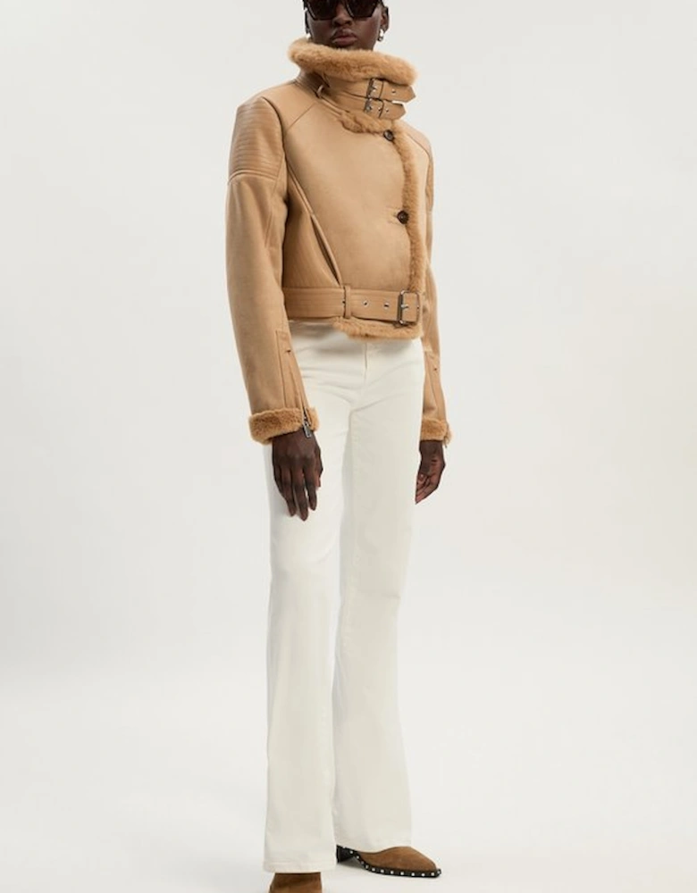 Faux Shearling Crop Biker Coat