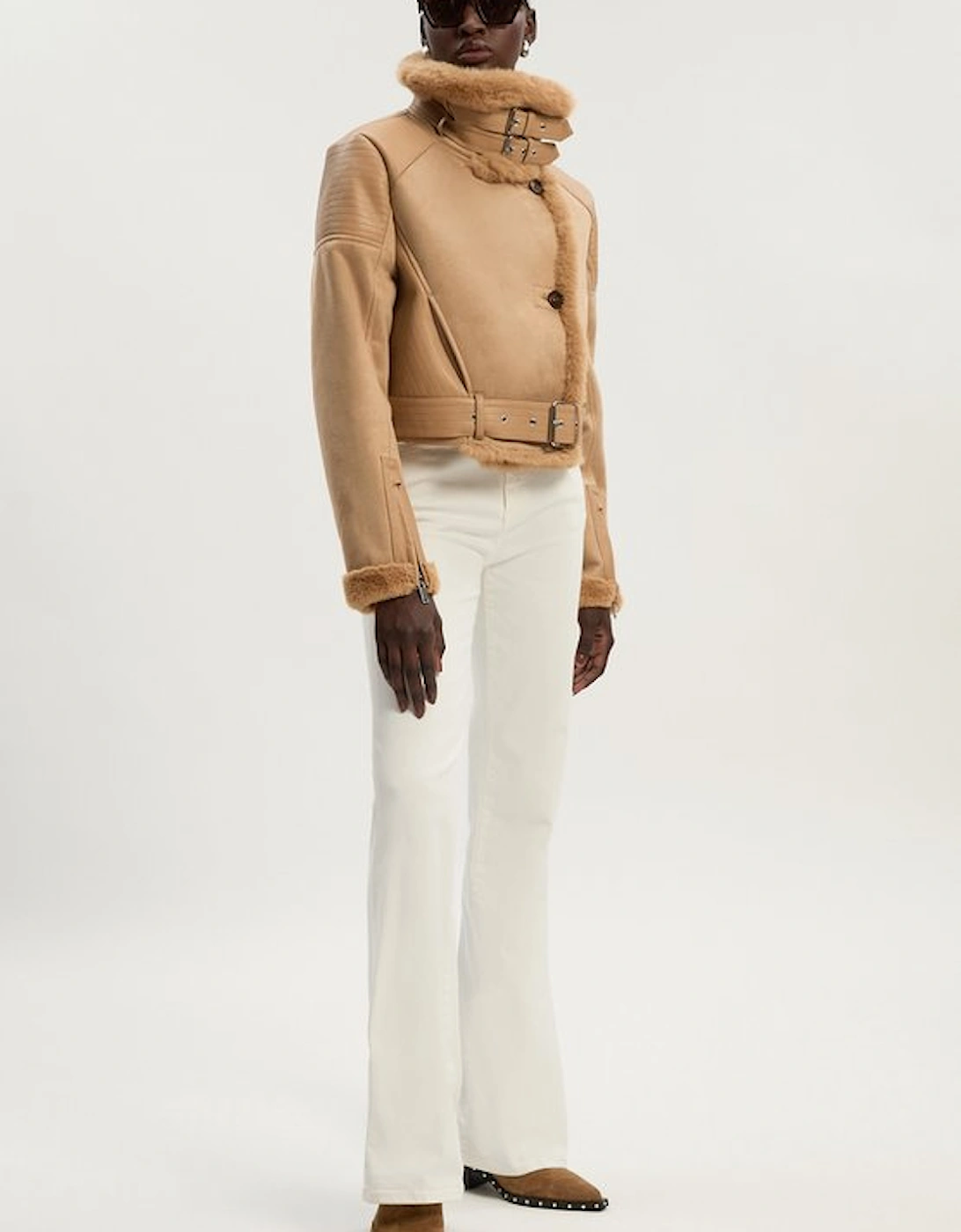 Faux Shearling Crop Biker Coat
