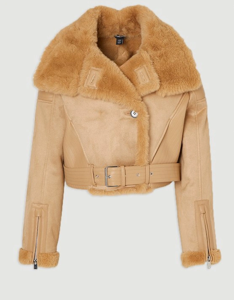Faux Shearling Crop Biker Coat
